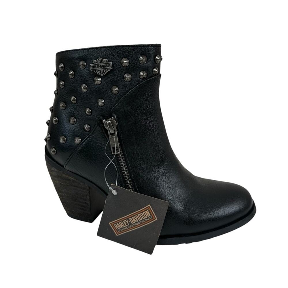 NEW Harley Davidson Wexford Black Heeled Ankle Boots Womens 5.5 Studded Biker